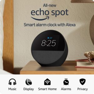 Amazon Echo Spot (latest model), Smart alarm clock with vibrant sound,